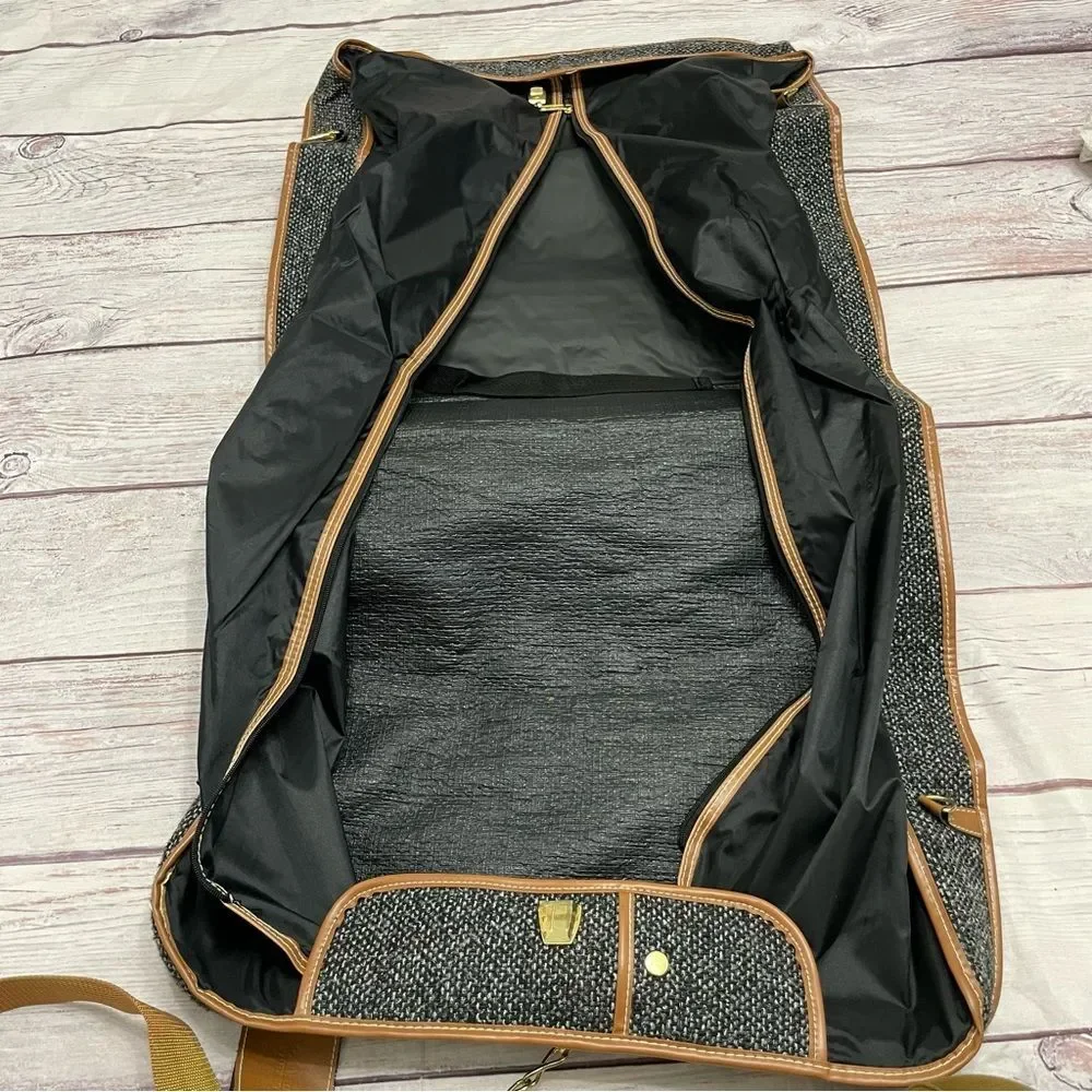 Oscar de La Renta Vintage Three Piece Luggage Set Tweed Bucle Black Tan Travel